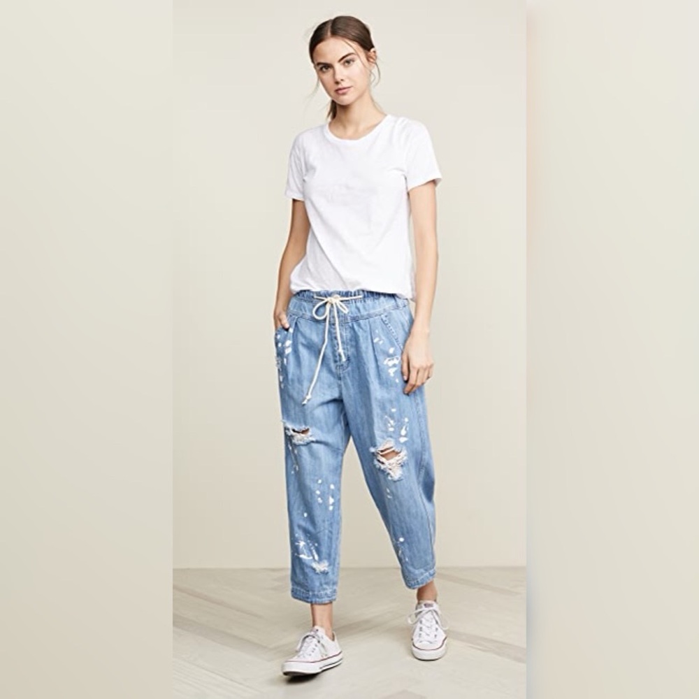 Free People Mixed Up Utility Jeans Large